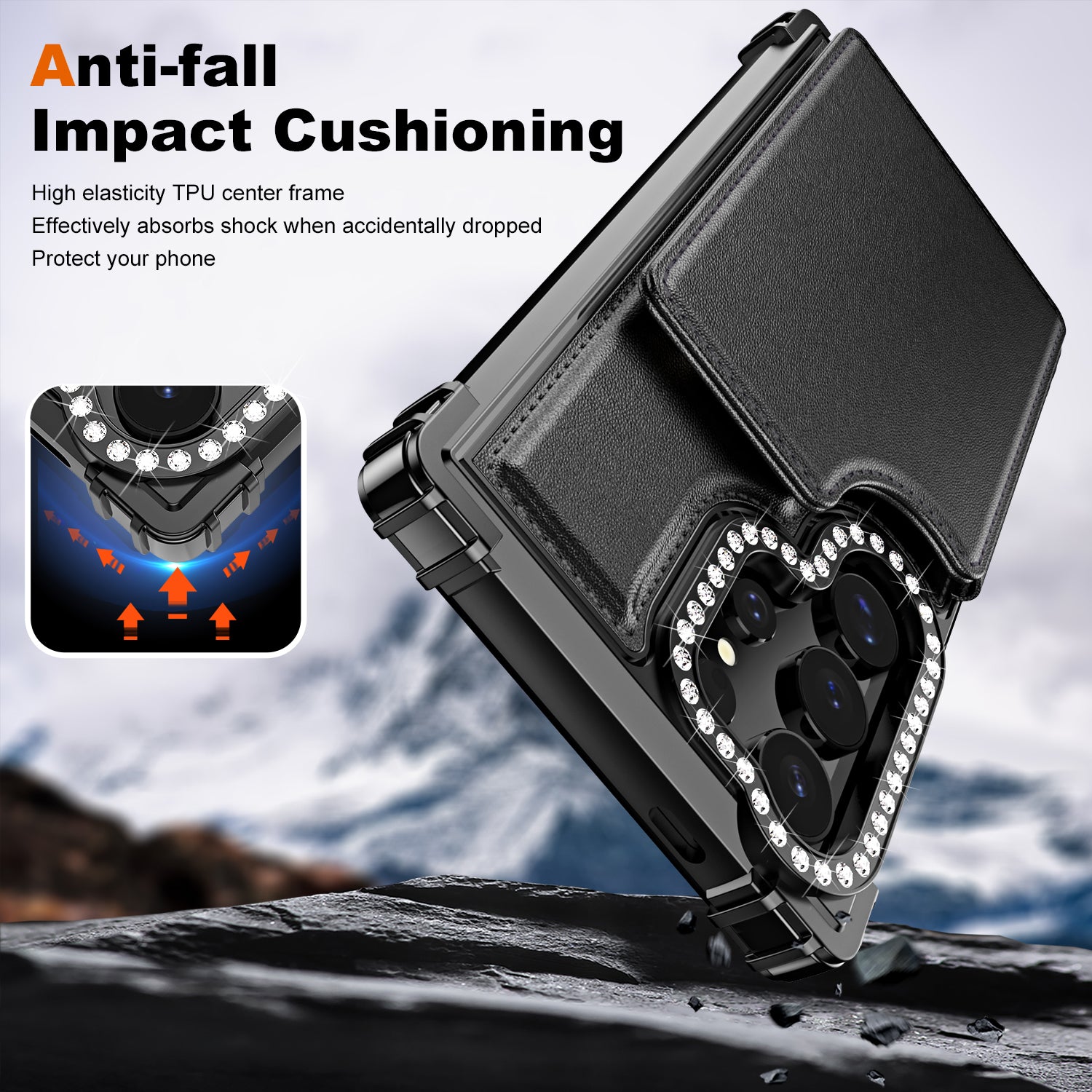ZM15 For Samsung Galaxy S24 Ultra Case Card Slots Leather Back Cover Lens Frame Rhinestone Decor ZM15 For Samsung Galaxy S24 Ultra Case Card Slots Leather Back Cover Lens Frame Rhinestone Decor